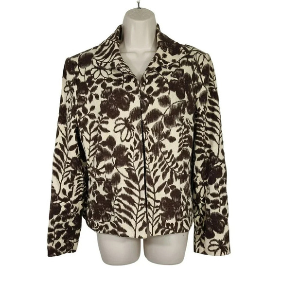 Jones Wear Jackets & Blazers - Jones Wear Open Front Blazer Jacket Women Size 16 Brown Cream Floral One Hook